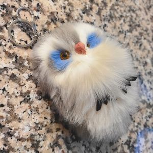 Fluffy Owl Keychain - Gray